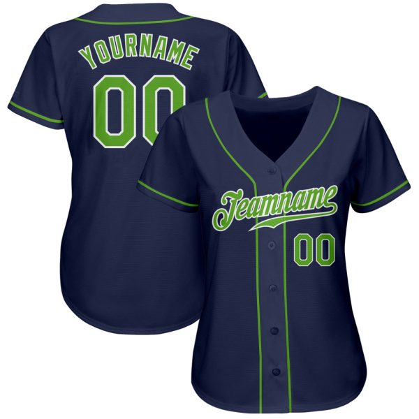 Custom Navy Neon Green-White Authentic Baseball Jersey - Image 2
