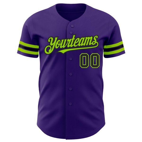 Custom Purple Black-Neon Green Authentic Baseball Jersey - Image 2