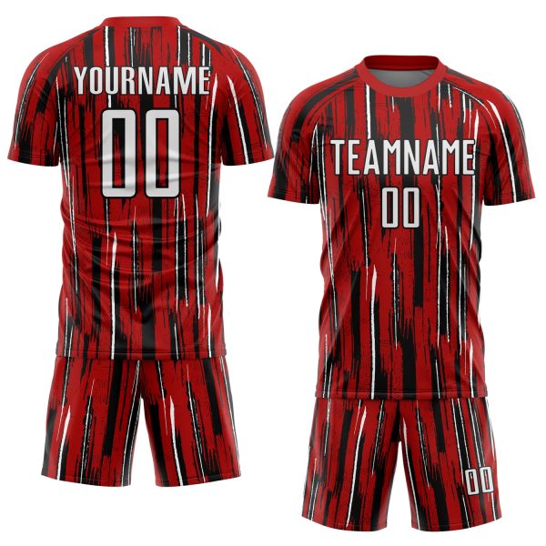 Custom Red White-Black Pinstripe Sublimation Soccer Uniform Jersey - Image 2