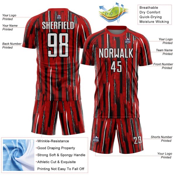 Custom Red White-Black Pinstripe Sublimation Soccer Uniform Jersey - Image 4